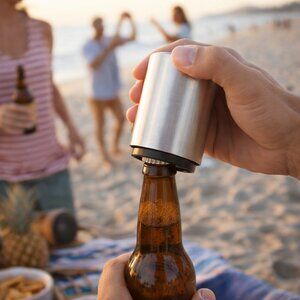 Stainless Steel Automatic Push-Down Beer Bottle Opener - Sleek & Modern